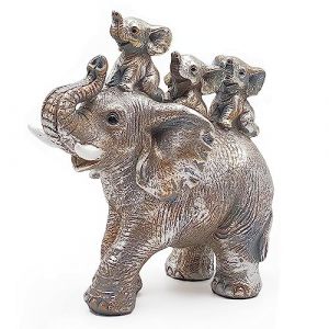 Irayin Statue Elephant, Elephant Décoration, Cadeau Maman, Mère Eléphant Portant Trois Eléphanteaux, Objet Décorations Modernes pour Intérieurs, Salon, Bureau - Argent (Irayin, neuf)