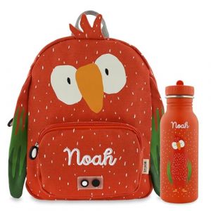 upstitch studio Trixie Sac à dos et gourde pour enfants, sac à dos de maternelle, sac à dos et gourde pour enfants, personnalisables avec nom individuel ou en kit, Perroquet., Set: Rucksack BIG + (upstitch studio, neuf)