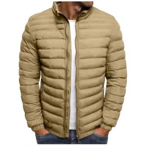 RLEHJN Manteau Homme Hiver Doudoune Homme Legere Et Chaude Hiver Veste Chic sans Capuche Col Mao Veste Matelassée Zipper Blousons Couleur Unie Décontractée AVCE Poches Automne Jacket (⭐⭐⭐⭐⭐RLEHJN, neuf)