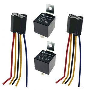 JZK Lot de 2 relais de voiture 5 broches JD1914 12 V 40 A avec prise de faisceau, relais de voiture 30/40 A SPDT 5 broches avec fils de couleur pour camion, camion, moto, bateau (Union Max, neuf)
