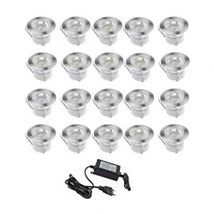 CHNXU 20 Spot LED Eclairage Extérieur Encastrable Sol Terrasse Bois,45mm Spots Encastré Extérieur Fait en IP67 DC12V 1W Avec Alimentation EU Pour Jardin Escalier Patio Blanc Froid (CHENXU, neuf)