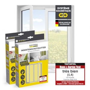 EASYmaxx Moustiquaire de fen&ecirc;tre avec Fixation magn&eacute;tique innovante | Moustiquaire jusqu'&agrave; 130x150 cm d&eacute;coupable Individuellement, Pas de per&ccedil;age ni de vissage | Fixation avec 12 aimants [2 Pi&egrave;ces] (DS e-Sales GmbH, neuf)