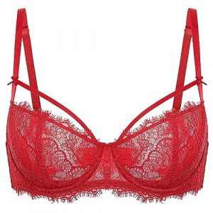 DOBREVA Femme Soutien Gorge Push Up Balconnet Grande Taille avec Armatures Sexy Dentelle Demi Rouge à lèvres 95E (Jimu Fashion, neuf)