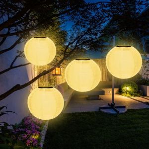 Sporgo Lampions Solaires Extérieur : 4 Pièces 20 cm Lampions Solaires LED Résistant aux Intempéries Blanc Chaud Lanterne Suspendue pour Extérieur, Lanterne de Jardin Solaire pour Mariage Jardin (BAOBAOBAOB, neuf)