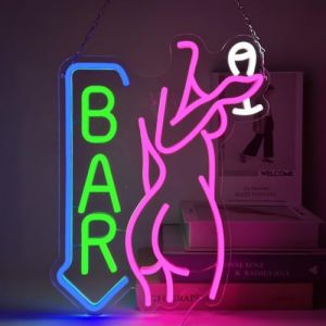 YUEYYNS Bar Enseigne Lumineuse Beer Neon LED Enseignes Néon Sexy Dame Avec Verre à Vin, Bar Neon Light USB Enseigne au Néon pour Maison Bar Club Fête D'anniversaire Artistique Murale (YUEYYNS, neuf)