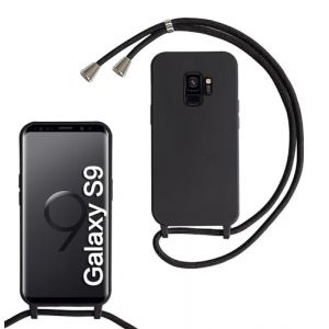 Coque pour Samsung Galaxy S9 avec Cordon, Collier pour &Eacute;tui en Silicone Liquide avec Portable Sangle R&eacute;glable Bandouili&egrave;re Lanyard Colliers, Housse Anti-Choc Case Samsung Galaxy S9 Lani&egrave;re, Noir (Belzsxy, neuf)