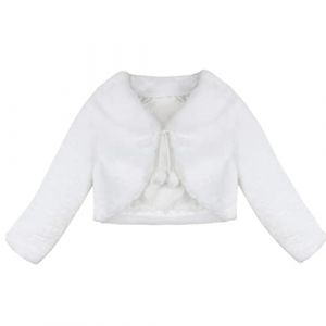 inlzdz Enfant Fille Boléro en Faux Fourrure Fille Bébé Cardigan Boléro à Manche Longue Gilet de Demoiselle d'honneur Baptême Veste Étole de Soirée Mariage Cérémonie 12 Mois-8 Ans Ivoire 12-18 Mois (inlzdz eu, neuf)