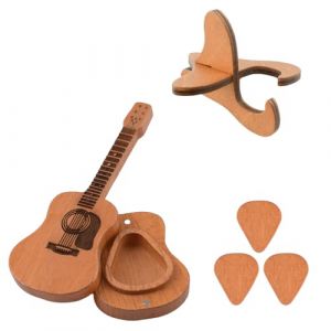 HOMMDECO &Eacute;tui en bois pour m&eacute;diators de guitare avec support et m&eacute;diator, mini &eacute;tui vertical sculpt&eacute;, parfait pour les amateurs de guitare &eacute;lectrique, ukul&eacute;l&eacute;, basse (HOMMDECO FR, neuf)