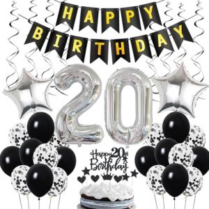 Décoration 20e anniversaire, déco anniversaire 20 ans hommes, déco 20e anniversaire homme, déco 20 ballon noir et argent, déco ballon fête 20e anniversaire, déco 20e anniversaire homme femme (Ohaoduo, neuf)