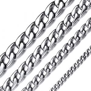 Longue Chaine Maillon Cubaine pour Pendentif 76 cm Homme Acier Collier Enfant Garçon Fine 3 mm Chaines Femme Inoxydable Gourmette Fille Bijoux Cadeau Fête des Pères Papa Noël (ChainsHouse Jewellery, neuf)