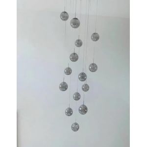 AADDFDD Lustre d'escalier Long Minimaliste et créatif, Lustre Classique en Forme de Boule de Verre Grise, idéal pour Un Salon, Une Villa ou des escaliers (Taille : 15 pièces) (wanghuc9703, neuf)