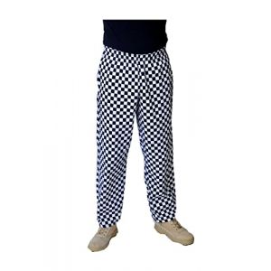 IBEX Pantalon de chef pour homme et femme - Pantalon de chef unisexe avec cordon de serrage - Pantalon de cuisine professionnel l&eacute;ger en polycoton (XS-5XL), Noir/blanc &agrave; carreaux, M (iBEXWORKWEAR, neuf)