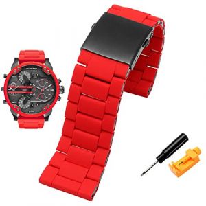 HEPUP Bracelet de montre pour homme Diesel DZ7370 DZ7395 DZ 7430 DZ7396 Grand cadran en gel de silice Bracelet de montre en acier fin 28 mm, 28mm, Agate (xiaocao EU, neuf)