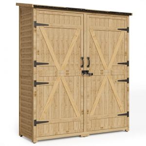 Blishom Armoire de Jardin en Bois Armoire à Outils avec étagères,Armoire extérieure,abri de Jardin avec Porte,Toit à pignon,abri de Jardin résistant aux intempéries,140x50x162cm,Naturelle (ConnectedLiving, neuf)
