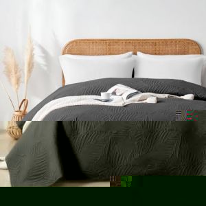 VIVA FINO Couvre-lit 220x240 cm Noir,Boutis Matelass&eacute; en Polyester Doux,Motif Feuilles D&eacute;coratif,Confort L&eacute;ger et Doux,pour Lit Double et Canap&eacute;,Convient &agrave; Toutes Les Saisons (Joer&Linry, neuf)