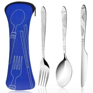 3 Pi&egrave;ces Boite Couvert a Emporter, Witbicg Set Couverts Voyage Couvert Transportable Couvert a Emporter Cuill&egrave;re Fourchette Couteau, Convient Pour Le Camping, Le Pique-Nique, Le Travail (bleu) (WitBicg-EU, neuf)