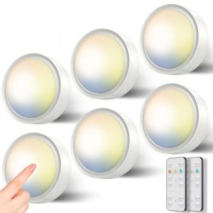 Spot LED a Pile avce Télécommande, Dimmable 3 Couleurs Eclairage LED Vitrine Sans Fil Lampe de Placard Adhesive Lumiere Cuisine Sous Meuble Magnétique Lampe Armoire Autocollant veilleuse pour Escalier (YKH-EU, neuf)