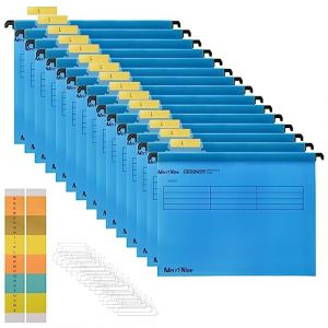 MerryNine Lot de 15 dossiers suspendus en polypropylène avec onglets et inserts de carte pour l'école, la maison, le travail et le bureau (bleu, format ministre) (MerryKnight, neuf)