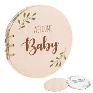 Livre d'Or Naissance B&eacute;b&eacute;, Livre Souvenir Baby Shower, Livre d'or Bapt&ecirc;me Rond, Livre d'Or Couverture Bois, Livre d'Or pour F&ecirc;te Pr&eacute;natale, 35Pcs Papier Blanc, B&eacute;n&eacute;dictions pour le Bebe (B) (sacrejin, neuf)