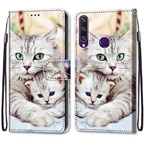 Mo-Somnus Coque pour Huawei Y6P, Etui en Cuir PU Portefeuille Housse Coque avec 360 Degr&eacute;s Silicone Antichoc Protection Cover Cuir Pochette Magn&eacute;tique und Flip B&eacute;quille (Chats 2) (Mo-Beauty EU Store, neuf)