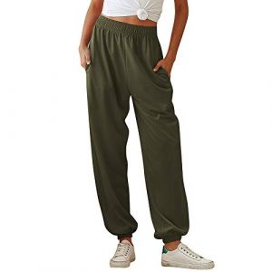Nuofengkudu Femme Sarouel Jogging Pantalon Uni Ample avec Poches Elastique Taille Haute Baggy Fitness Tracksuit Bottoms Mode Classique Sport Harem Pants Danse Casual(Mince-Vert,M) (better Life, neuf)