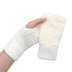Long Keeper Mitaines Thermiques Sans Doigts pour Femme Hiver Douces et Moelleuses, Demi-Gants &Eacute;lastiques &agrave; Demi-Doigts, Manches Longues, Blanc., taille unique (LongKeeper, neuf)