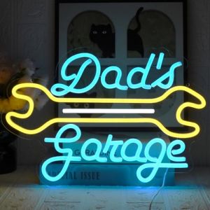 UExnkj-Y Dad's Garage Enseigne au N&eacute;on Panneau Neon Check Enseigne LED pour Garage pour Papa, Garage, Homme, Grotte, Atelier de R&eacute;paration Automobile, Atelier Panneaux Commerciaux pour Garage (UExnkj-Y, neuf)