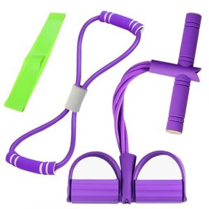 Corde De Tension Multifonction Bande de R&eacute;sistance Musculation 6 Tubes avec P&eacute;dale Appareil de Fitness pour la Maison avec Figure 8 Bande de R&eacute;sistance et Bande Elastique, pour Maison Bureau(Violet) (ZHININGKJ, neuf)