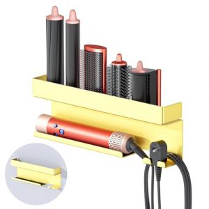 YYBO Support Seche Cheveux Mural sans percage, Porte Seche Cheveux et Lisseur, Support Mural pour s&egrave;che-Cheveux, Rangement Styler Curling Accessoires, Support Fer a Lisser (Or) (YYBO-EU, neuf)