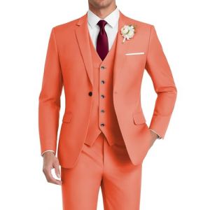 HUUTOE Costume 3 pi&egrave;ces &eacute;l&eacute;gant pour mariage, bal de fin d'ann&eacute;e, affaires, blazer &agrave; un bouton, veste gilet et pantalon, smoking, pour homme, personnalisable, corail, Taille 5XL (xudebaihuo, neuf)