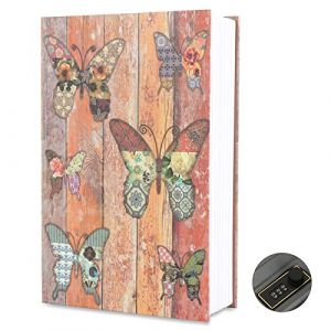 Foreverup Coffre-fort pour livre avec serrure &agrave; combinaison, coffre-fort pour livre, coffre-fort &agrave; livre, 24x15.5x5.5 cm avec serrure &agrave; combinaison pour bureau/maison/cadeau (papillon multicolore) (YAOZHIRONGIOASPD, neuf)
