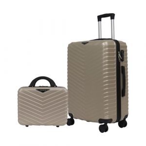 Stravia Valise Cabine Small 45 cm + Vanity 30 cm Set Bagage &agrave; Main Avion ABS l&eacute;gers et r&eacute;sistants Serrure &agrave; code s&eacute;curis&eacute;e 4 roues double ultra fluides Gold Champagne 46 x 32 x 20 cm / 32 x 29 x 10 cm (ERVEL eu, neuf)