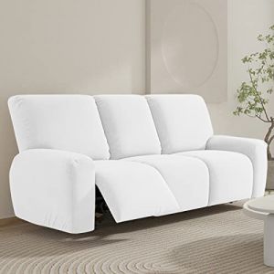 FANSU Housse de Fauteuil Relax Extensible 1 Places, Housse de Fauteuil Relax Inclinable Electrique avec Poche, 8 Pi&egrave;ce Lavable Protege de Meubles pour Canap&eacute; Inclinable (Blanc,3 Places) (JINBO, neuf)