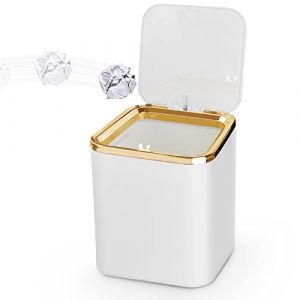 yuejuhe Mini Poubelle de Table avec Couvercle 2L, Petite Poubelle Cuisine, pour Salle de Bain, Plan de Travail, Sdb, Chambre, Bureau Enfant, Voiture (Blanc) (yue ju he, neuf)