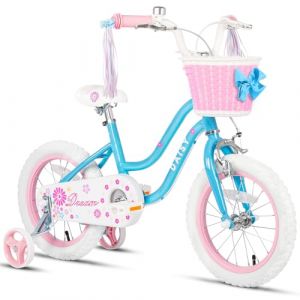 Glerc Daisy Kids Bike 12 Pouces pour Les Filles de 1 2 3 4 Ans, vélo à Bretelles, Panier, stabilisateurs et Sonnette, Bleu (BikeJune-EU, neuf)