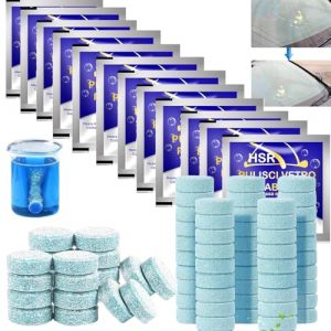 Lave Glace Concentr&eacute; Pastille,50pc Pastille Lave Glace Voiture,Nettoyant Pare Brise,Pastille Lave Glace pour Pare-Brise,Effervescent Voiture,Lave Glace Voiture,Verre de Pare-Brise Nettoyage D&eacute;tergent (Poseidoneye, neuf)