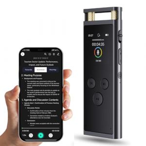 Enregistreur Vocal AI 64 Go avec Transcription & R&eacute;sum&eacute; Automatique &ndash; Activation Vocale, Traduction en 102 Langues, App iOS/Android, Dictaphone Num&eacute;rique pour R&eacute;unions & Interviews (YANGUI LTD, neuf)
