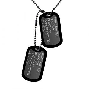 Custom4U Lot de 2 Plaques Militaires Personnalisé Prénom Noir Chaine Pendentif Plaque Militaire Bijoux pour Homme (Custom4U Store, neuf)