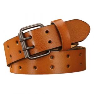 AGUTALITHIC Ceinture à Double Ardillon,Sangle De Taille en Cuir à 2 Trous pour Jeans, Boucle à 2 Ardillons 3,2cm De Large Ceinturon De Travail pour Hommes Et Femmes(130cm/51, Khaki) (Liyukeji, neuf)