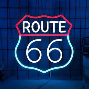 ROUTE 66 LED Signal au n&eacute;on pour d&eacute;cor mural USB Lumi&egrave;re r&eacute;glable Salon Bars Barbiers Pub F&ecirc;te de mariage Salon Club R&eacute;unions Salle de jeu Homme Grotte Halloween No&euml;l Anniversaire Art D&eacute;cor mural (Maimeili, neuf)