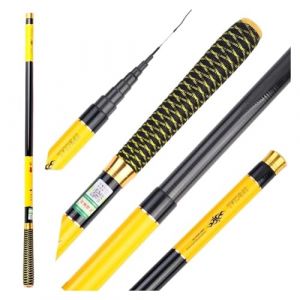 Canne &Agrave; P&ecirc;che T&eacute;lescopique Ultral&eacute;g&egrave;re Et Portable, en Fiber De Carbone, for Ruisseau d'eau Douce, 2.7/3.6/4.5/5.4/6.3/7.2M, for Carpe pour Eau Douce mer(Yellow Paint,5.4M) (Liufuqiang88, neuf)