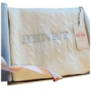 Couverture pour b&eacute;b&eacute; en cachemire pur personnalis&eacute; dans une bo&icirc;te cadeau, blanc craie, Taille unique (Mimi & Thomas, neuf)