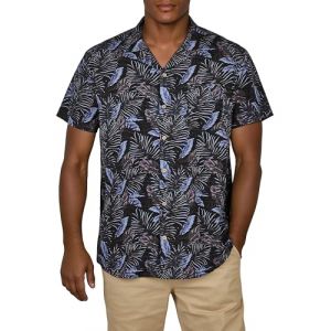 riverso RIVMick Chemise hawa&iuml;enne &agrave; manches courtes pour homme Coupe droite Chemise d'&eacute;t&eacute; Chemise hawa&iuml;enne avec poche poitrine Fleurs Vert Bleu Noir S M L XL XXL 3XL 4XL 5XL, Noir feuilles, 3XL (Jeans-direct, neuf)