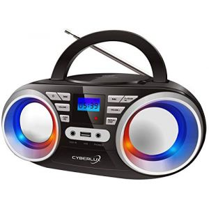 Lecteur CD portable | Lumières disco LED | Boombox | CD/CD-R | USB | Radio FM | Entrée AUX | Prise casque | 20 emplacements de mémoire | Radio enfant | Radio CD | Système compact (Black/Sunny Silver) (Enstore France, neuf)