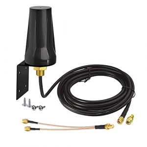 Bingfu Antenne 4G LTE Extérieur SMA Mâle 5dBi Support Fixe Imperméable avec Câble Séparateur de SMA-F à Double SMA-M Compatible avec GSM 3G 4G LTE Cellulaire Routeur Passerelle Modem Caméra de Piste (Toiot, neuf)