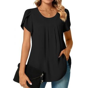 Tomwell Blouse Femme Été Chemisier en Mousseline de Soie a Chemisier Manches Courtes Col V Tunique Fluide T-Shirt Couleur Unie Blouse Casual Travail Femme Chic D Noir L (HSCS Group Inc., neuf)