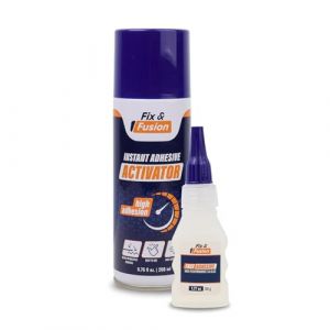 FIX & FUSION Set Colle Super Glue (50 g) et Activateur Spray (200 ml) | Adhésif Cyanoacrylate Rapide & Activateur Instantané pour Bois, Plastique, Caoutchouc, Métal & Bricolage, Réparations (1 Pack) (velunox, neuf)