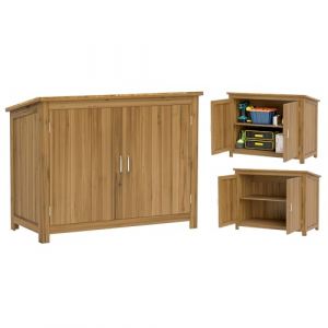 Outsunny Abri de Jardin en Bois cabane de Jardin avec Toit inclin&eacute;, 2 Portes et 2 &eacute;tag&egrave;res, Armoire &agrave; Outils r&eacute;sistante aux intemp&eacute;ries pour int&eacute;rieur, ext&eacute;rieur et Balcon, 110 x 50 x 85 cm Marron (Aosom FR, neuf)