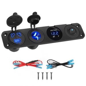 Thlevel 12V Prise de Chargeur USB C Voiture Allume Cigare Double 45W PD Type et 18W QC3.0 Panneau avec Interrupteur Voltmètre pour 12V/24V Camion Caravane Bateau (Chensihaoyu Tech, neuf)