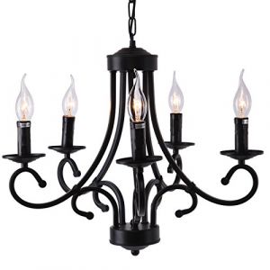Ridgeyard Réglable Lustre Baroque Avec Pampilles 5 Branches Acrylique Vintage Noir Industriel Vintage Luminaire E14 Éclairage de Suspension Pour Salon Cuisine Chambre (Ridgeyard Lighting, neuf)